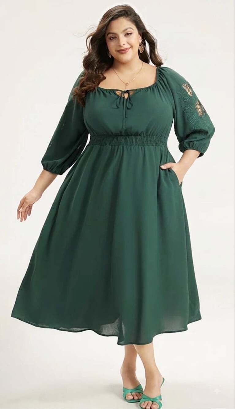Plus size 2x 18-20 Bloomchic Tie Neck Cut Out Sleeves Dress with Pockets